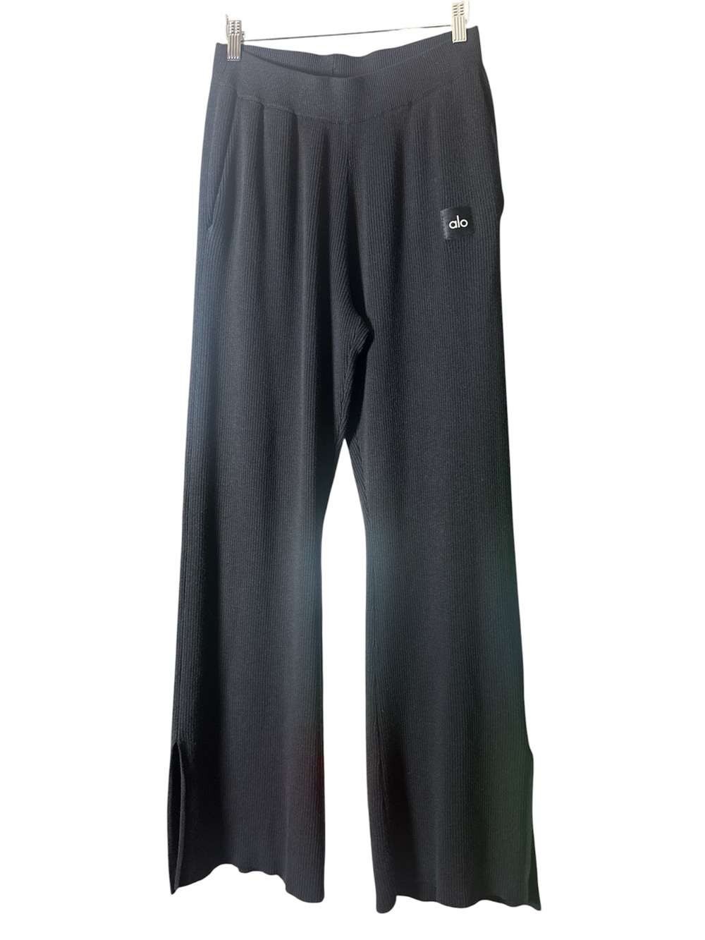 ALO Ribbed Knit Wide Leg Split Hem Lounge Pants Black s/m - Picture 3 of 8